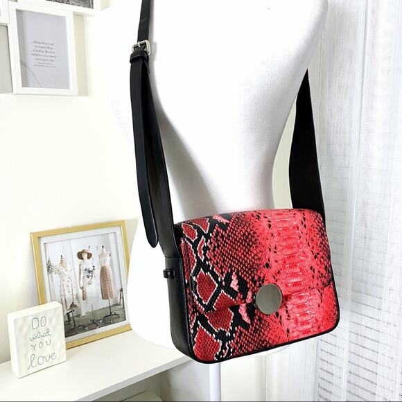 Nissa One Handbags - Nissa One Red Black Snake Print Crossbody Bag
